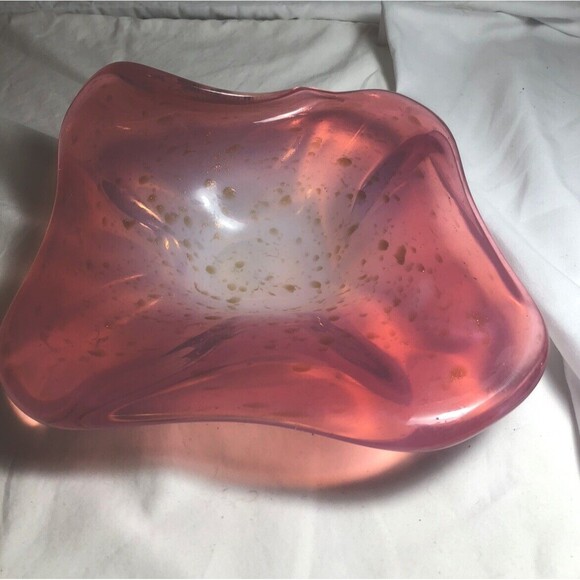 Murano Dish Glass Pink/Pearl Color With Gold Specks VTG - Picture 2 of 5
